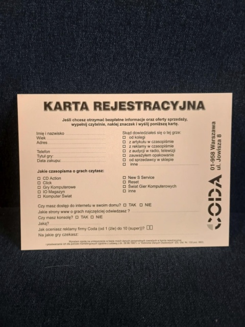 Karta rejestracyjna CODA Karta rejestracyjna CODA